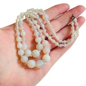 VTG flapper Opalescent Necklace Opalite Art Glass Beads moonglow Italy 16" rare